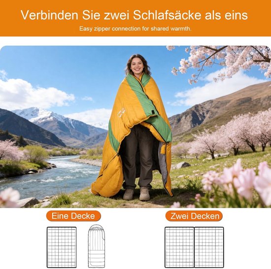 Rechthoekige Dons Slaapzak Volwassenen - Lichtgewicht 500g Eendendons - Perfect voor Kamperen - ShopVlot — afbeelding 5