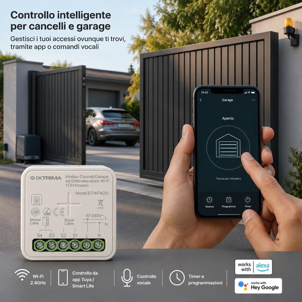 Smart WiFi-module voor garagedeuren - 1 kanaal - compatibel met Alexa en Google Home - eenvoudig te bedienen via app - ShopVlot