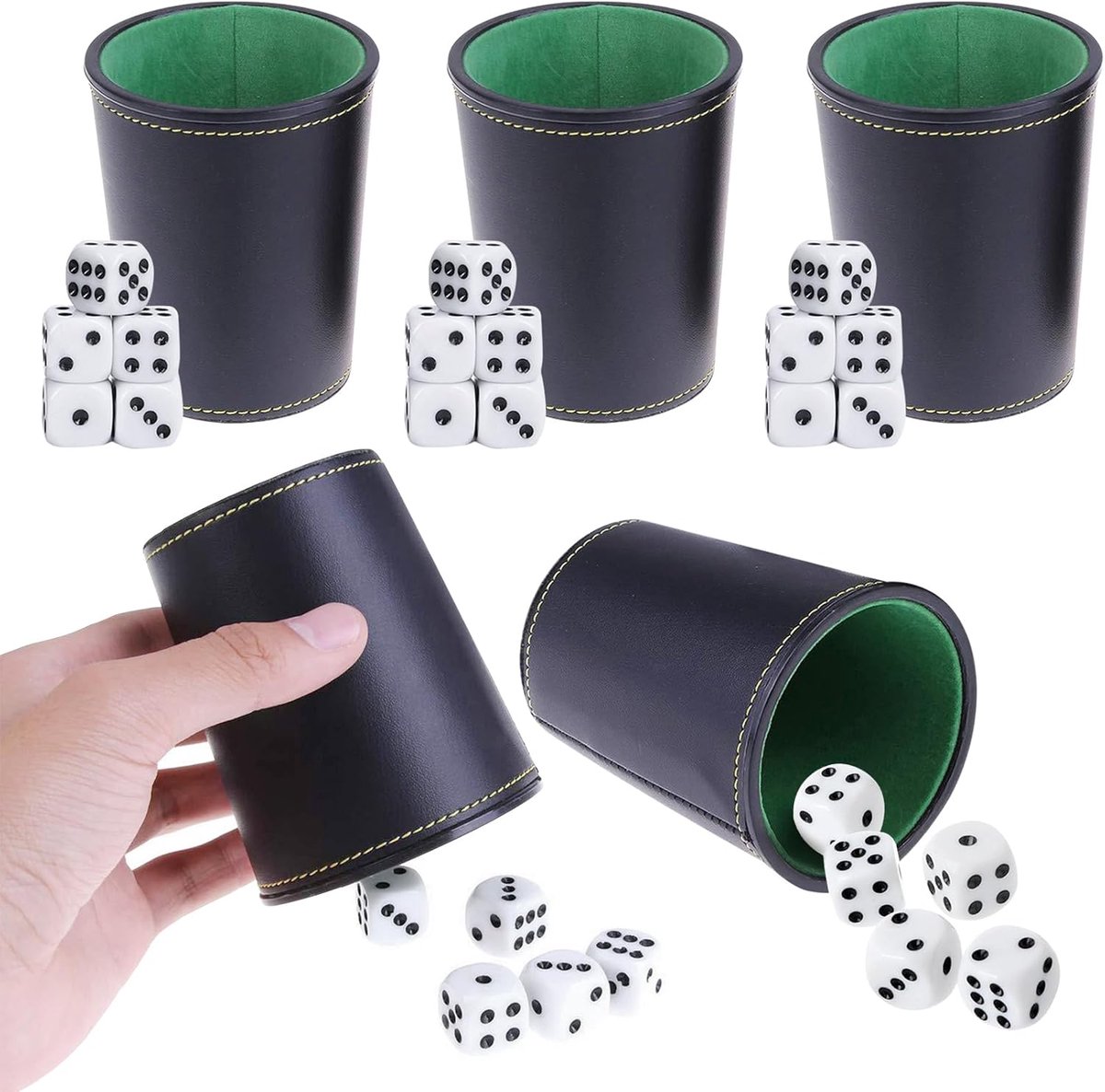 SnelShoppen - 5 Dobbelbekers en Dobbelstenen Set - Lederen Reis Spellen voor Volwassenen - Perfect voor Spelavonden en Feestjes