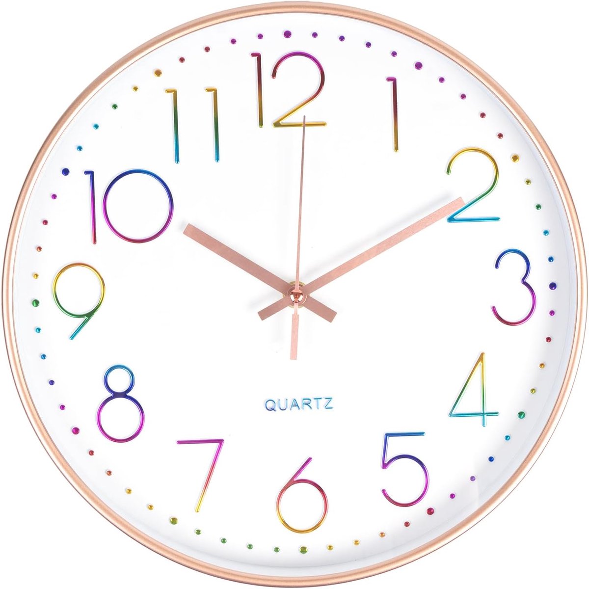 30 cm Wall Clock, 3D Numbers Colorful Silent Wall Clock Rose Gold Modern No Ticking Sound for Office, Room, Living - ShopVlot
