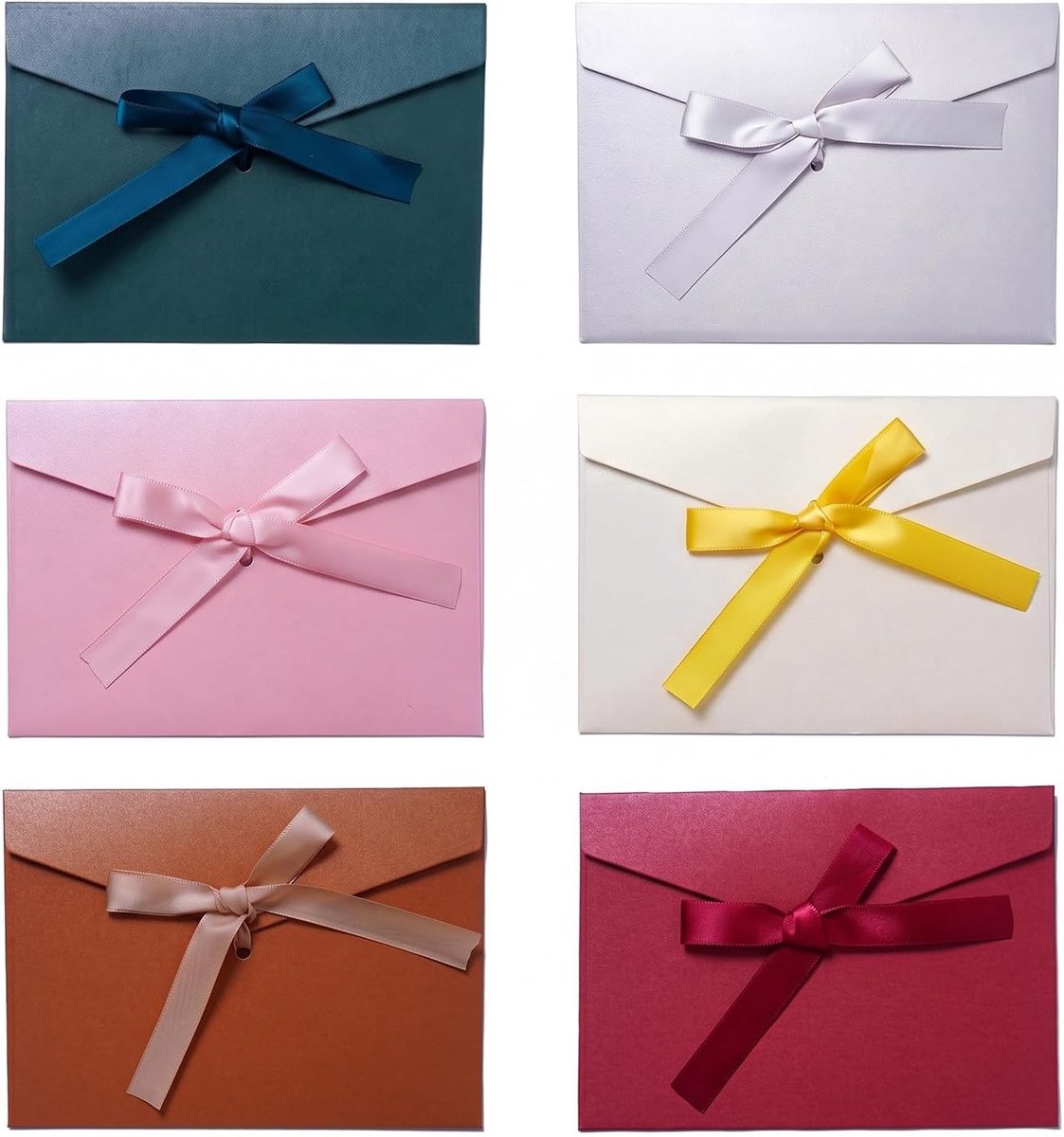 6 enveloppen met strik van glanzend parelpapier, 17,5 x 12,4 cm, mini-cadeauenveloppen in 6 kleuren, groen, zilver - ShopVlot