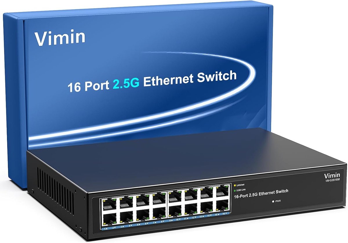 2.5G Switch Unmanaged, Vimin 16 Port 2.5GB Base-T Ethernet Switch, 2.5Gb Network Switch Plug & Play, Compatible with - ShopVlot