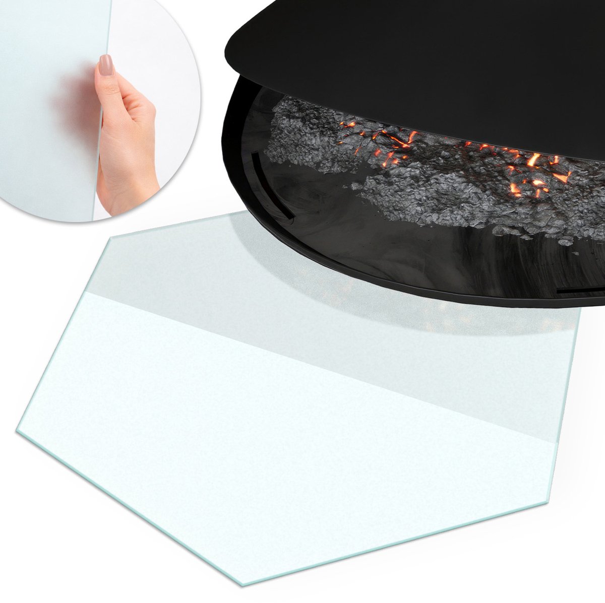 Coloray - Kachel vloerplaat - h40cm - Halftransparant Zeshoek - Plaat voor onder kachel - Glazen beschermplaat