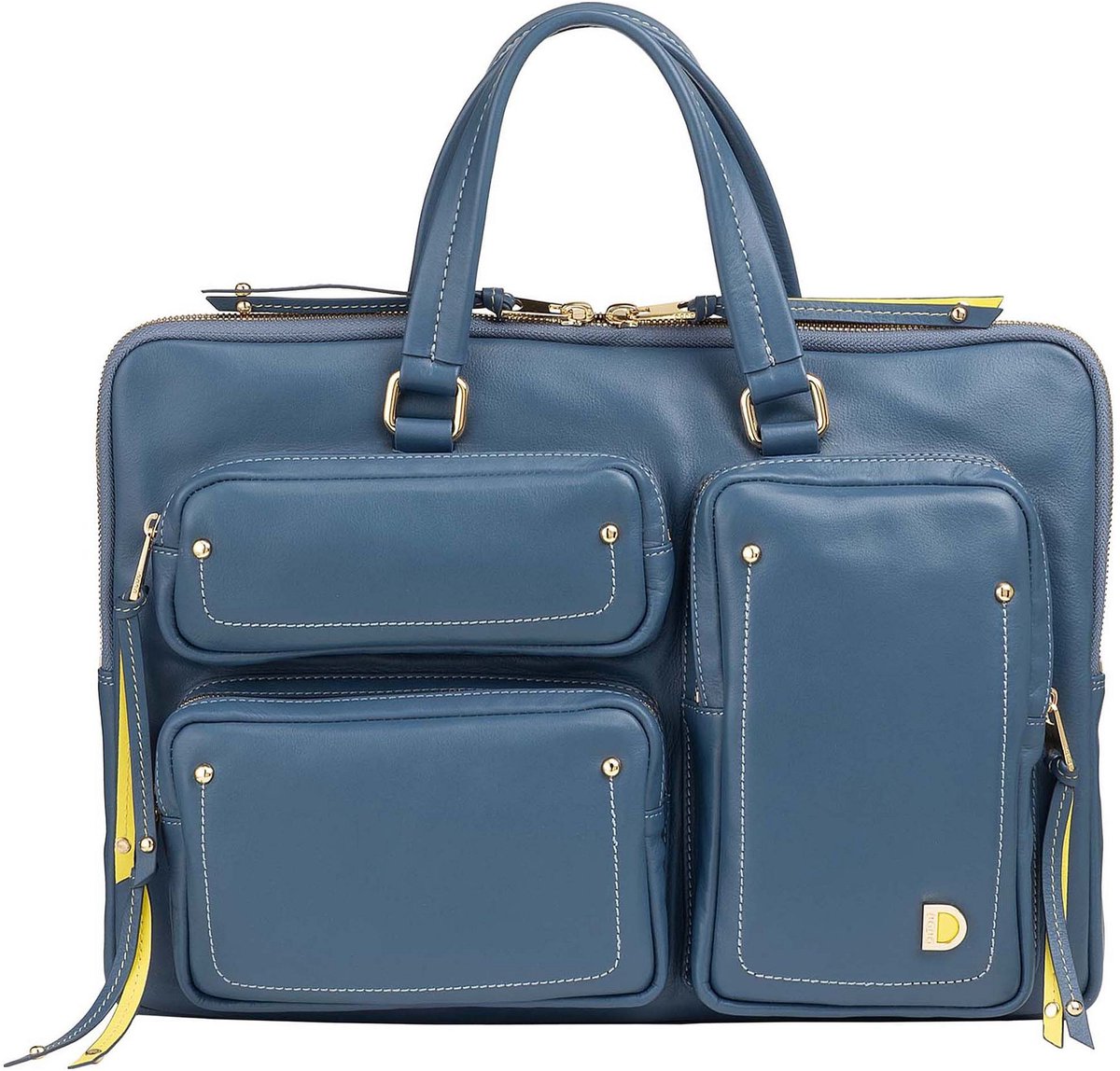 DuDu Pocket Aktentas Leder 36 cm Laptopvak - 34cm (14 duim) - denim blue