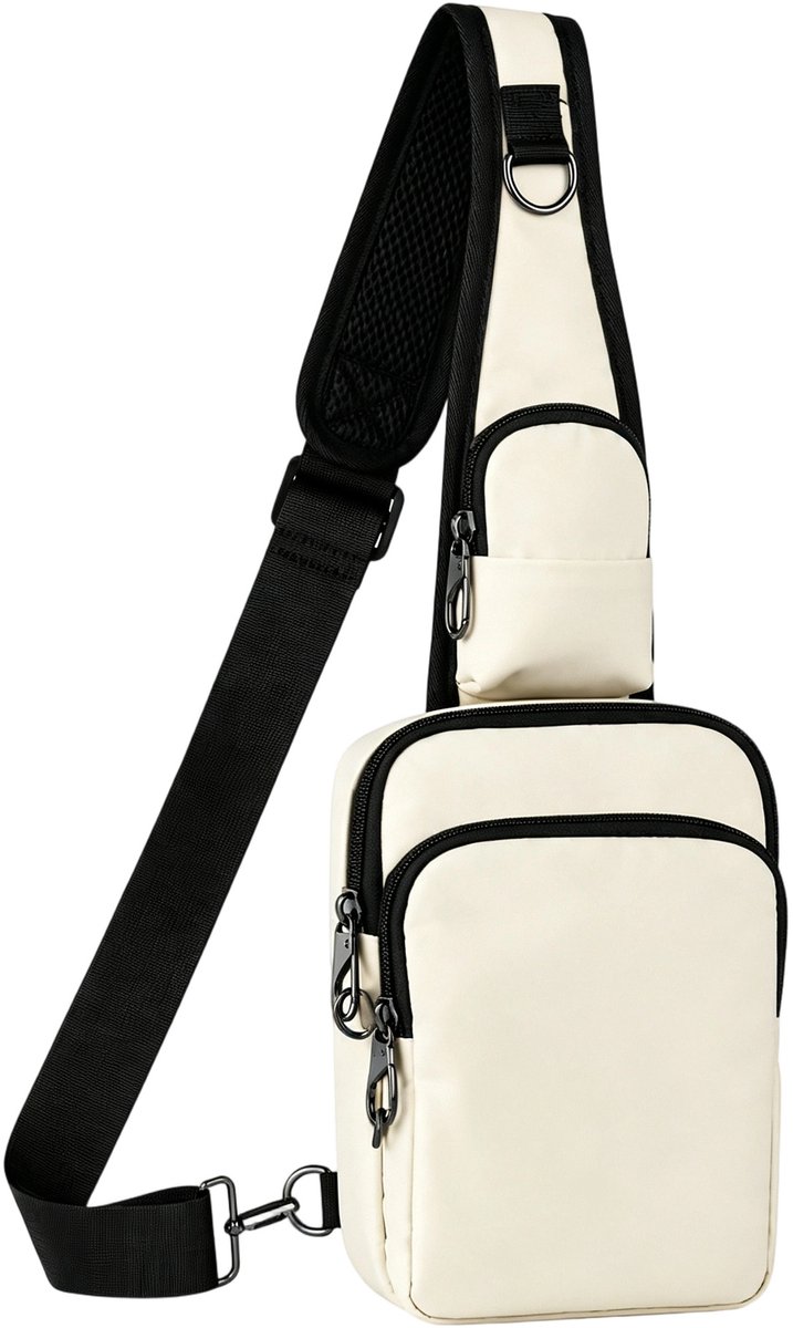 Anti-diefstal schoudertas met RFID-blokkering en ritssluiting Sling borst-crossbodytas, waterdichte schoudertas, crossbody tas en rugzak voor heren en dames, wandelen en buitensporten Reistas Outdoor Wandelen-gebroken wit