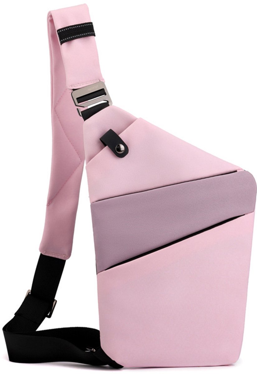 Veilige Schoudertas met Anti-Diefstal Functie - Waterdichte Crossbody Bag-schoudertas met grote capaciteit-Stijlvolle reistassen-Schoudertas links-Roze en paars