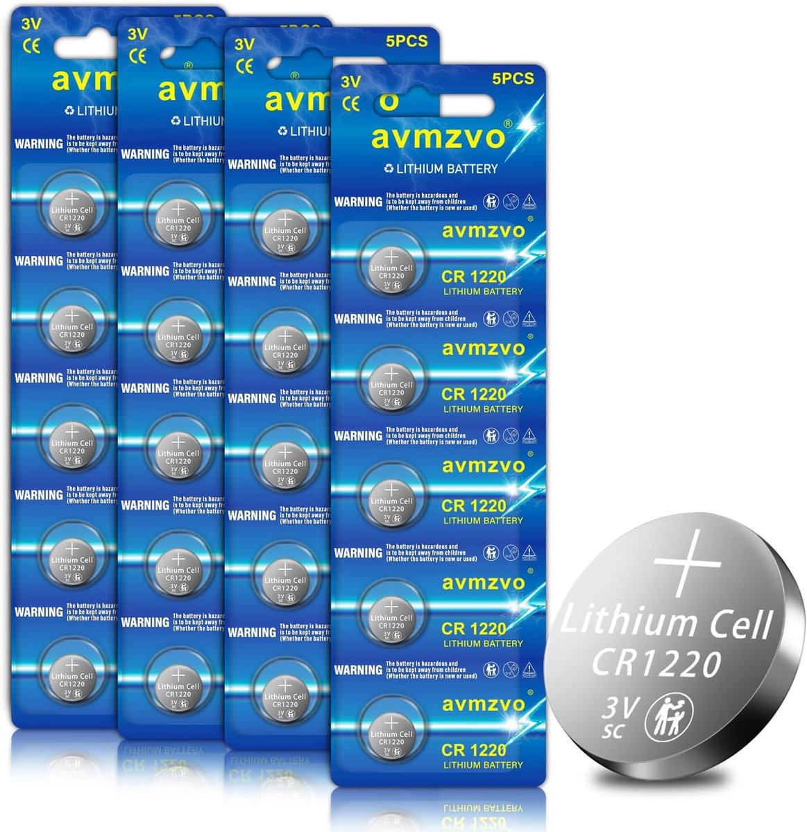 CR1220 Button Cell Batteries, Pack of 20, 3V Lithium Coin Battery, Leak-proof, Long Shelf Life, Child-Safe Packaging - ShopVlot
