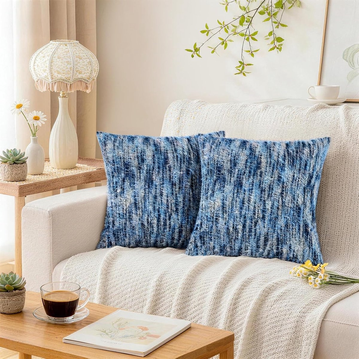Gradiënt blauwe faux pluche sierkussenslopen 18x18 set van 2 - ShopVlot