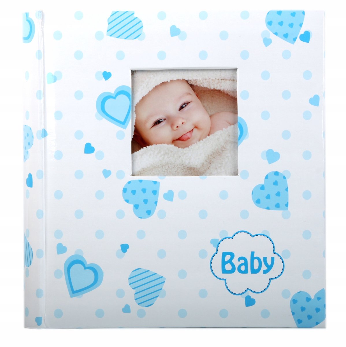 Babydagboek Album: 30 Crème Kaarten, Blauwe Hartjes voor Jongens