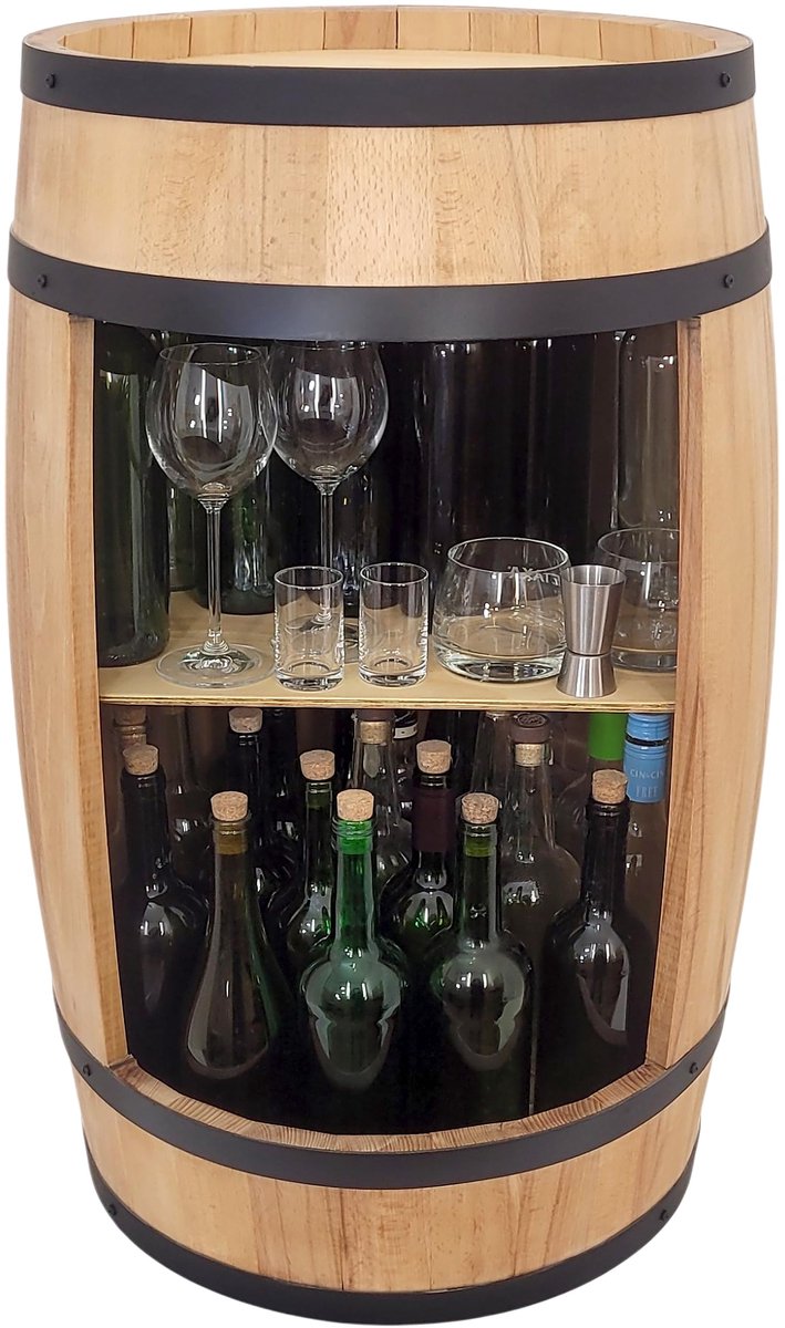 Famanu – Houten vat wijnkast van 81 cm, stijlvolle dranken kast voor huisbar, flessenrek voor whisky, wijn en bier