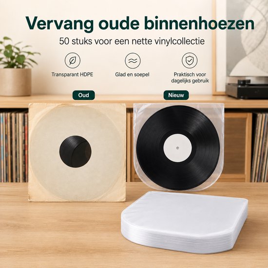LP Binnenhoezen - 12 Inch Vinyl Hoezen - Antistatisch HDPE - 50 Stuks - 40 Micron - Bescherming tegen Stof en Krassen — afbeelding 5