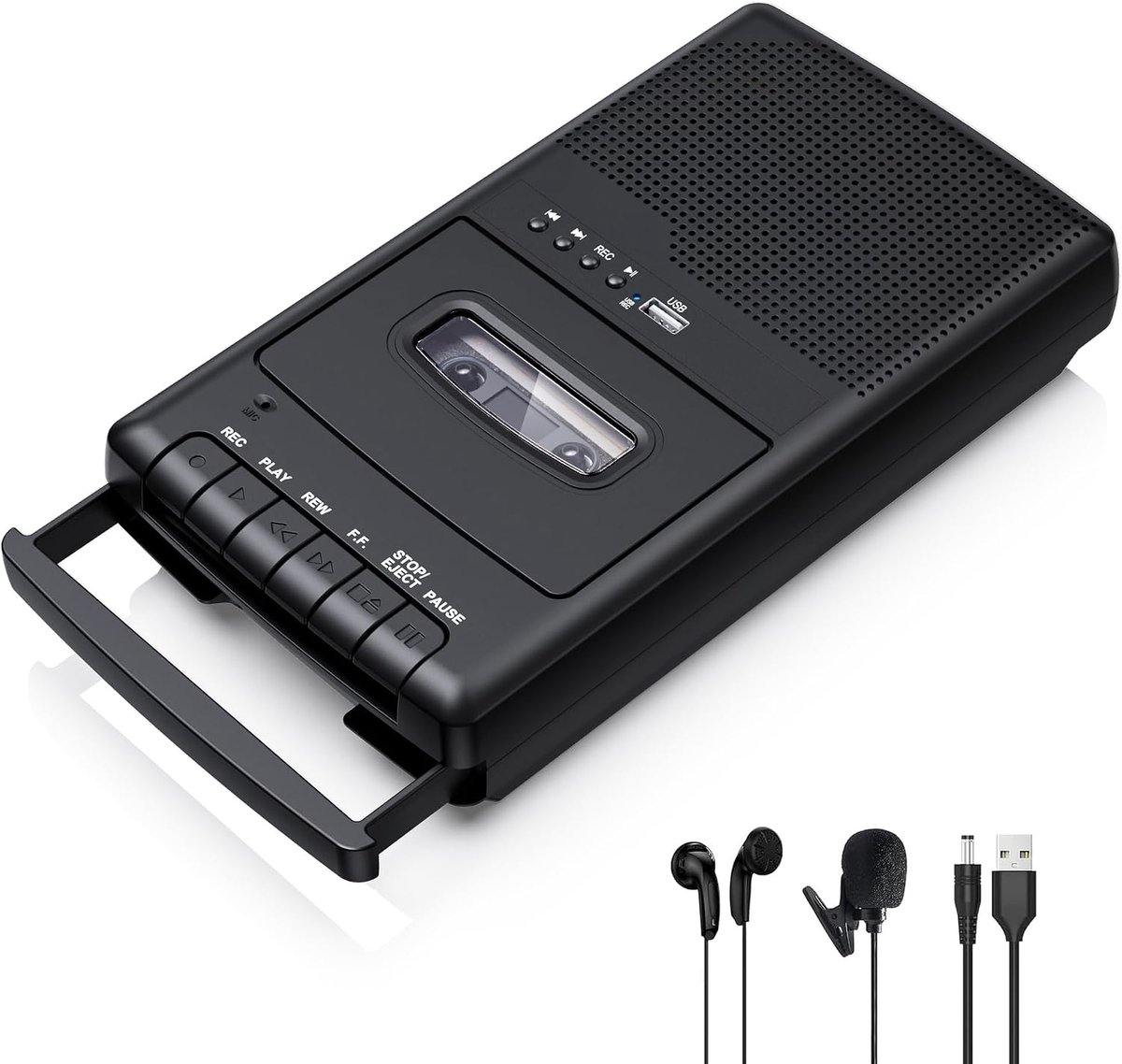 cassetterecorder, draagbare cassettespeler, draagbare USB-cassettespeler met standalone microfoon, digitale converter - ShopVlot