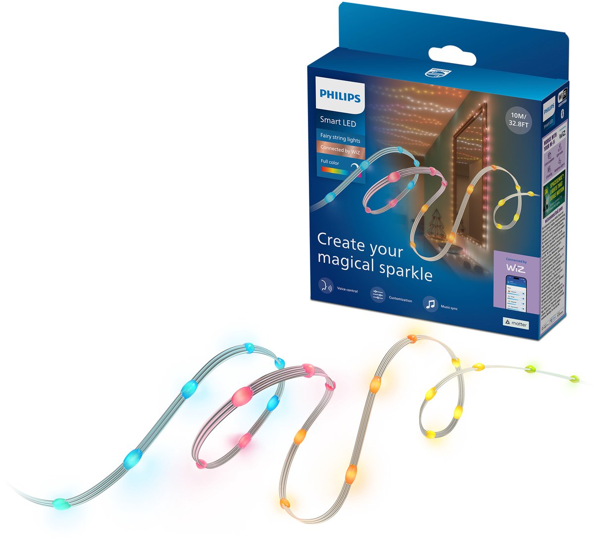 Philips Smart Lighting - fairy light lichtslinger - lengte: 10m - rgbic - gekleurd en instelbaar wit licht - dimbaar - werkt met de wiz app - wifi