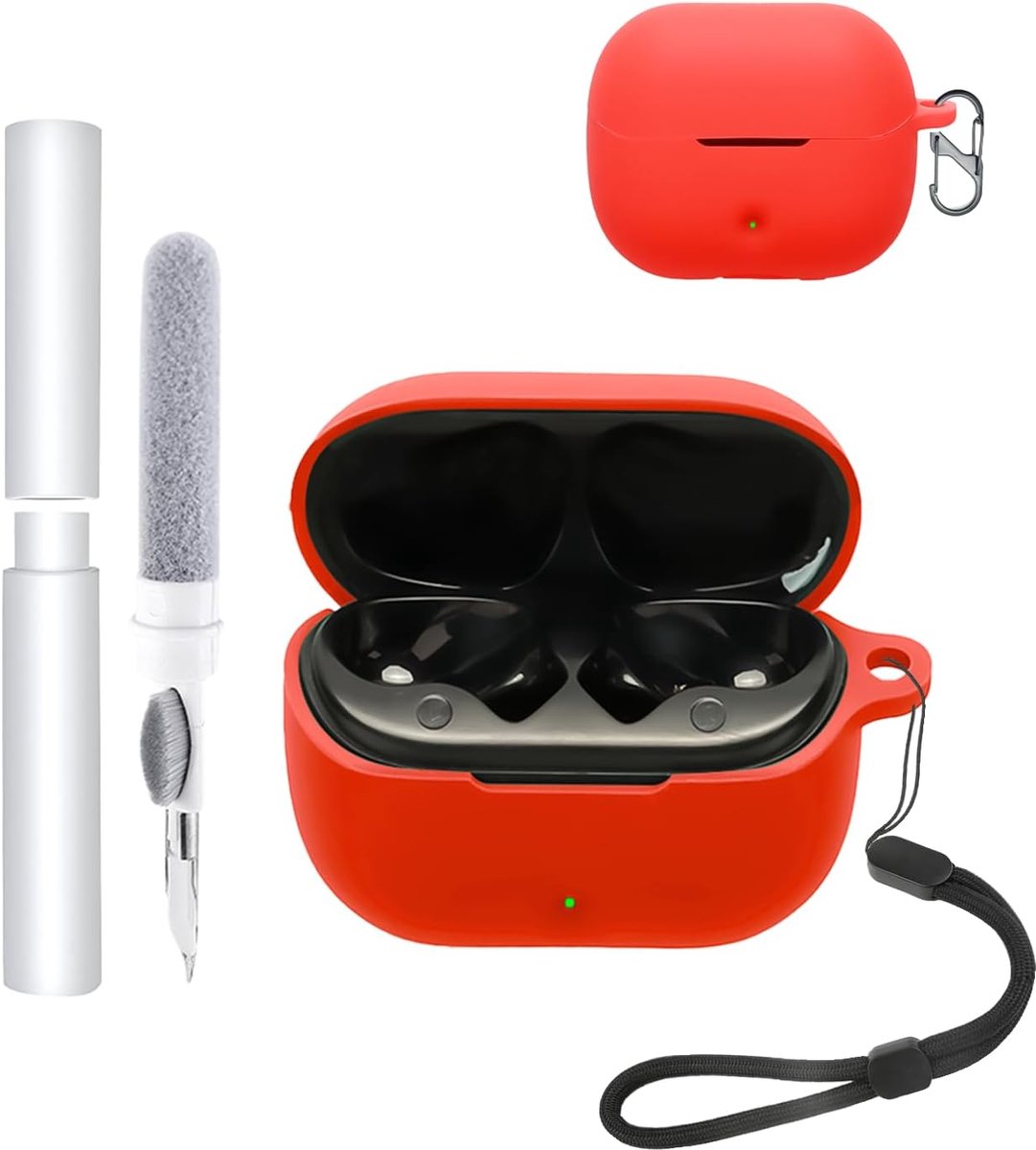 SoundPeats Q3 Pro Silicone Case, Shockproof toergy Waterproof Soft and Durable with Cord Key Chain Cleaning Tool Red - ShopVlot