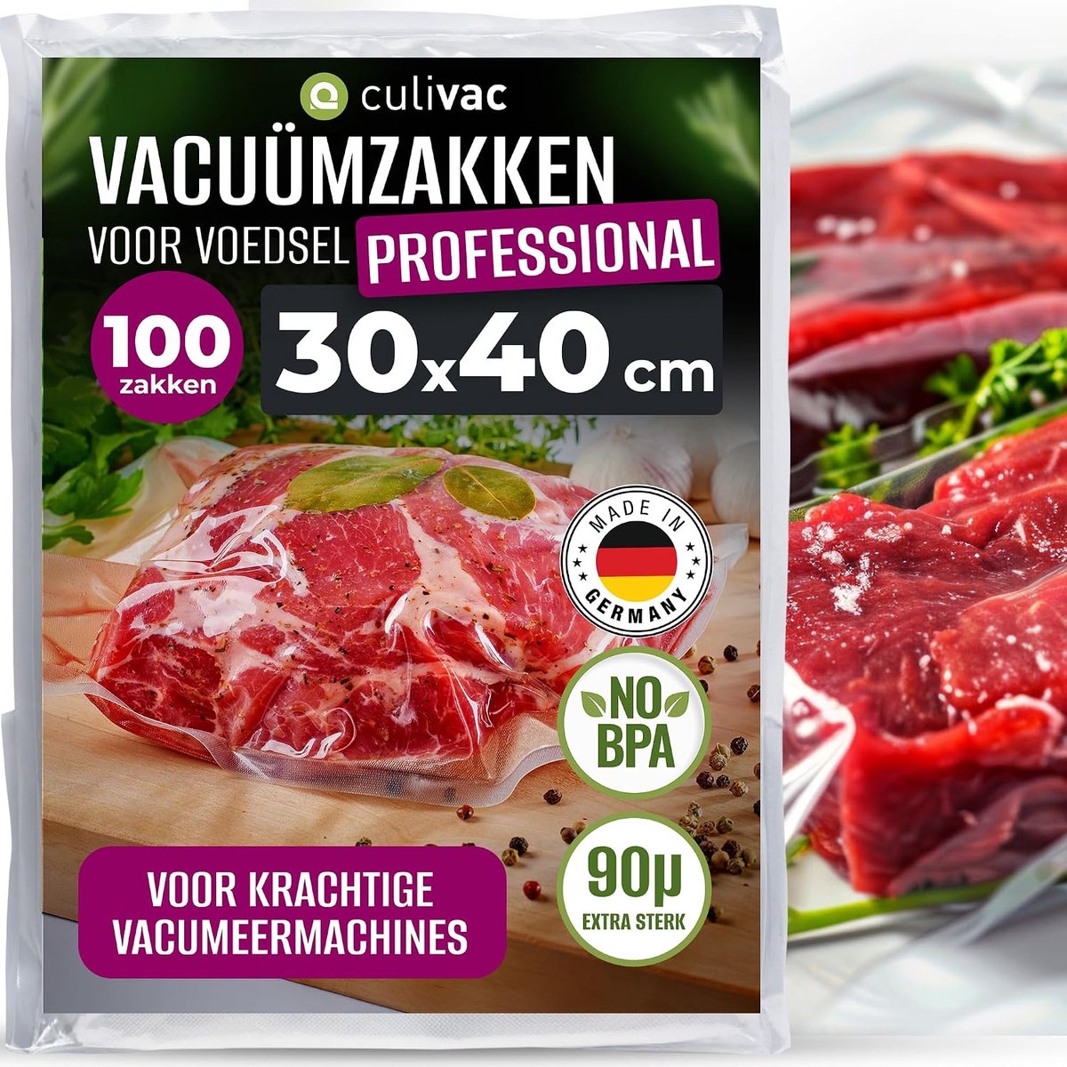 culivac Vacuum bags Professional, 90µm Tear-resistant, 30x40cm, 100 pieces - ShopVlot