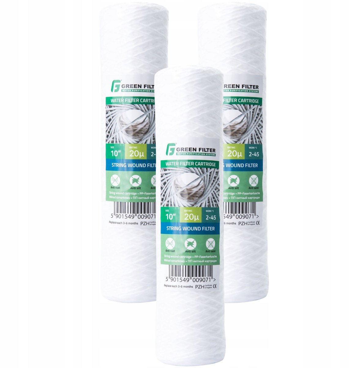 3x Groenfilter Sznurkowy Wkłady Filtracyjne C10S20 - 20 micron