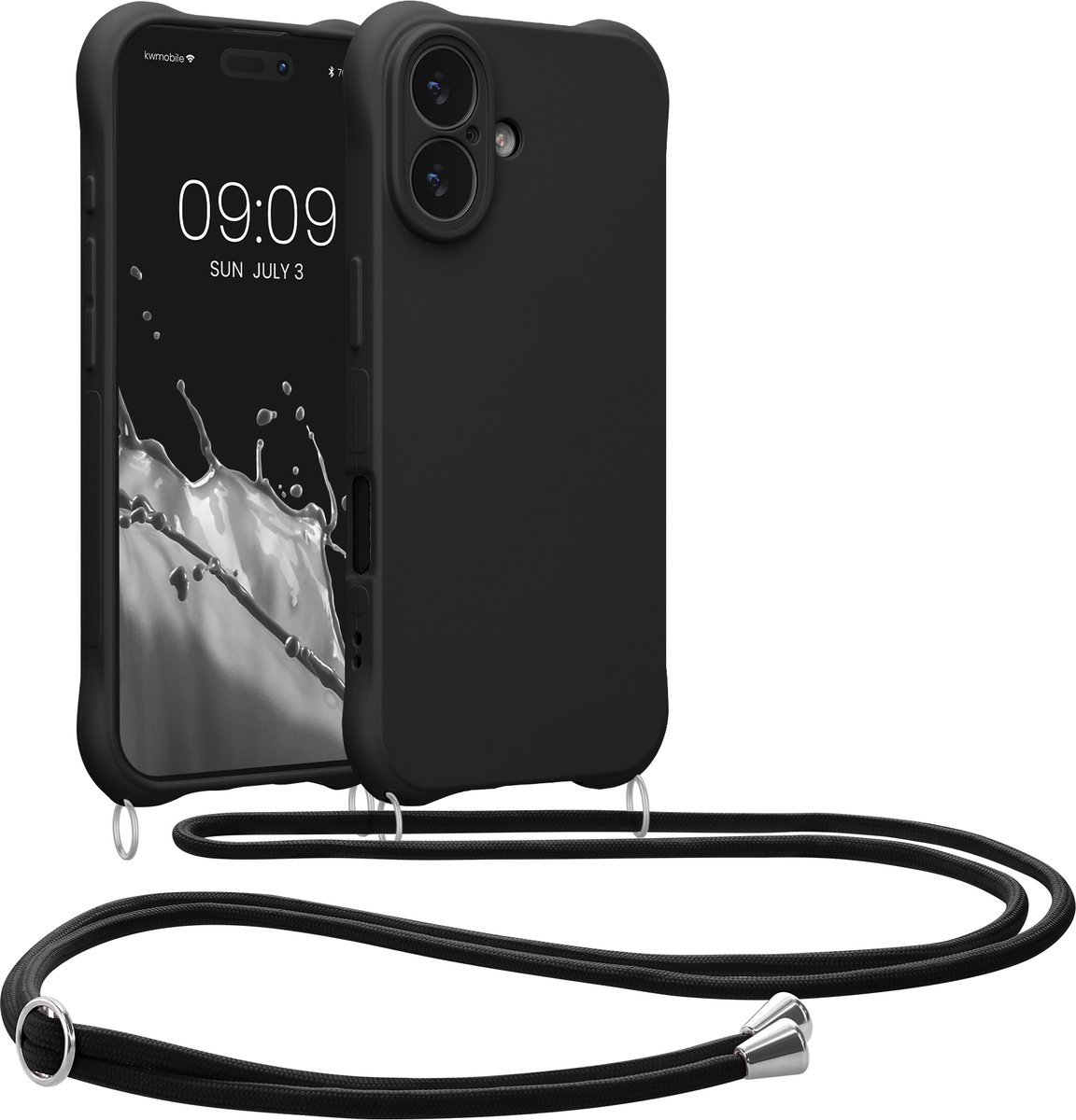 kwmobile telefoonhoesjegeschikt voor Apple iPhone 17 - Hoesje van siliconen met telefoonkoord - In zwart