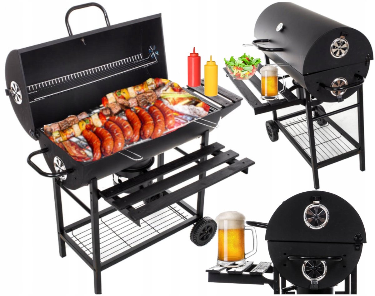 Grote XL Houtskool BBQ Grill met Deksel en Thermometer