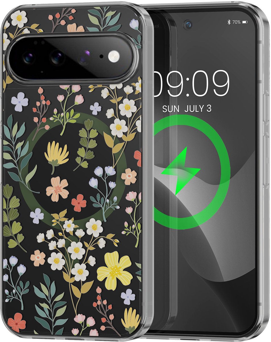 kwmobile Kristalheldere hardcase compatibel met Google Pixel 11 Hoesje – compatibel met MagSafe – Acryl hoesje met TPU-rand – Charmante bloemen design