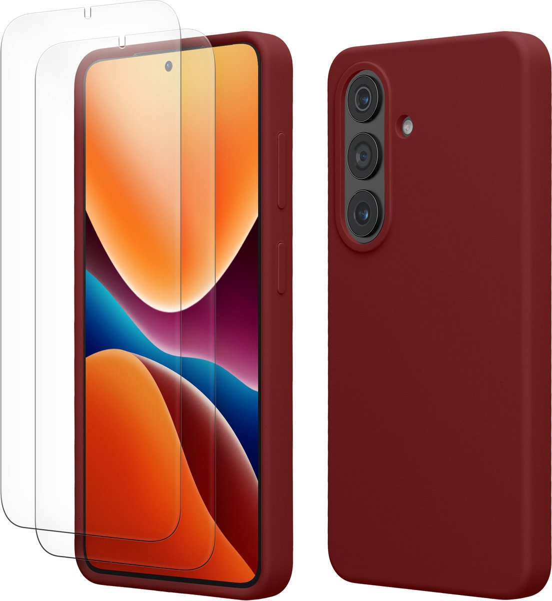 kwmobile hoes met 2x screenprotectors voor Samsung Galaxy S26 – screenprotector van gehard glas – draadloos opladen – bordeaux-violet