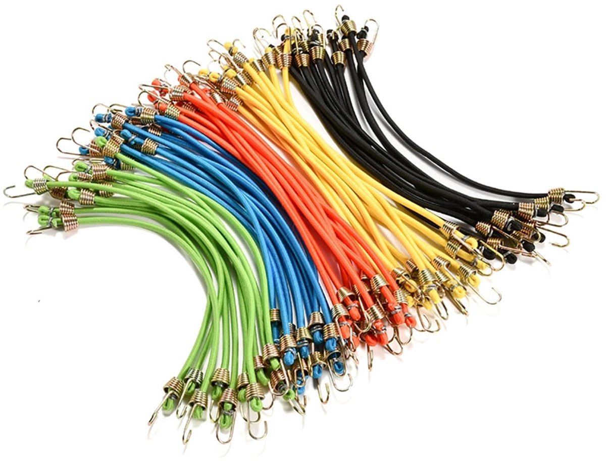 20 stuks elastische touwen met haken, set elastische riemen, diameter 4 mm, elastisch touw, lengte 25 cm, elastieken - ShopVlot