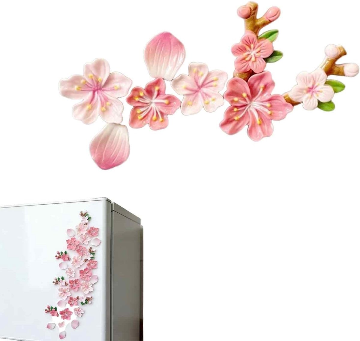 Koelkastmagneten perzikbloesem - 3D-hars - roze en fuchsia - decoratie voor keuken - ShopVlot