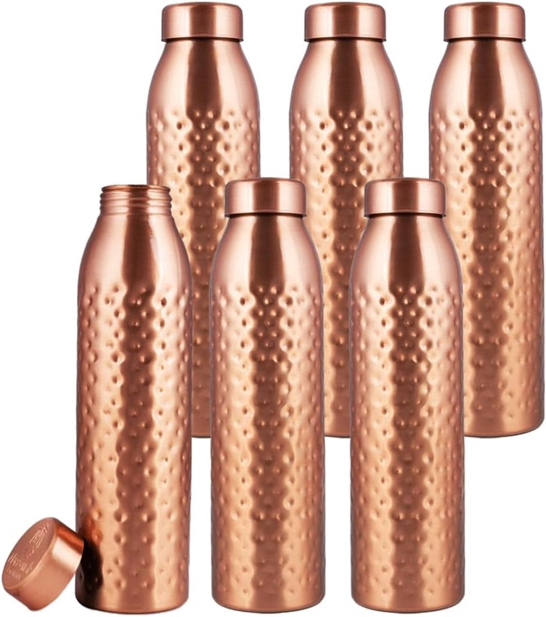 NORMAN JR Cadeauset met 6 waterflessen van puur koper, 1 l – Geklopt - ShopVlot