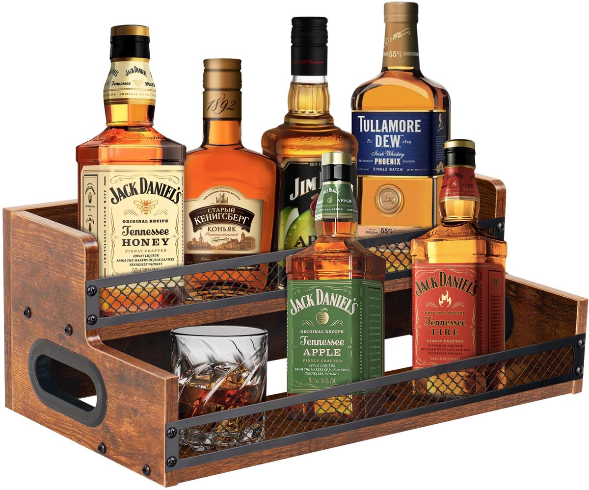 Drankfles display plank, koffiestroop rek organizer, 2 stappen aanrecht likeur wijnrek, 10 flessen koffiestation - ShopVlot