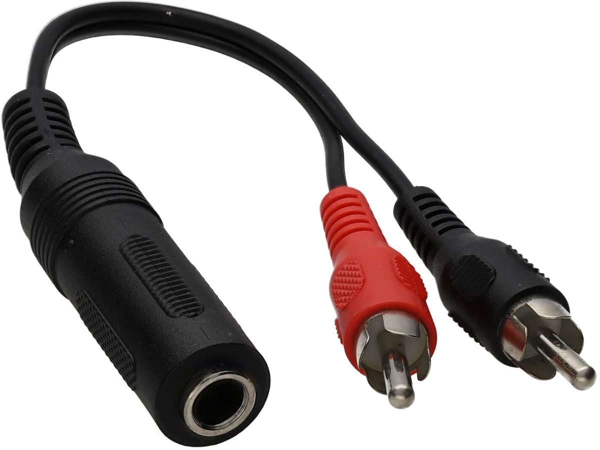 kenable 6.35mm Jack Socket to Twin RCA Phono Plugs Adapter Cable 10cm - ShopVlot