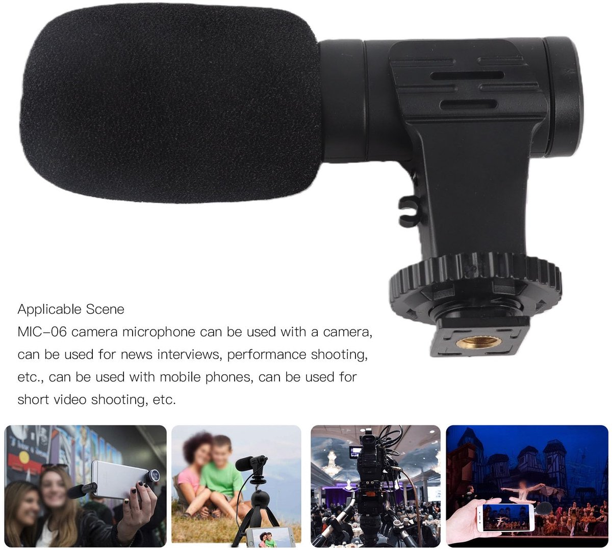 On-cameramicrofoon, 3,5 Mm Universele Videomicrofoon, Mini-ruisonderdrukkingsmicrofoon met Winddichte Spons - ShopVlot