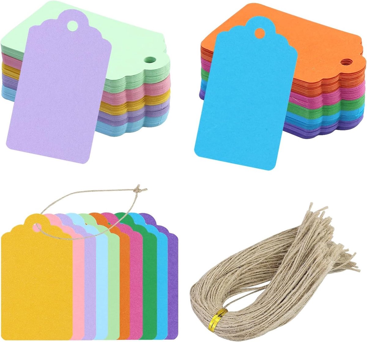 Cadeaulabels - Multicolor - 7 x 4 cm - Kraftpapier met Jute Koord - Voor Knutselen, Kerstmis en Bruiloft