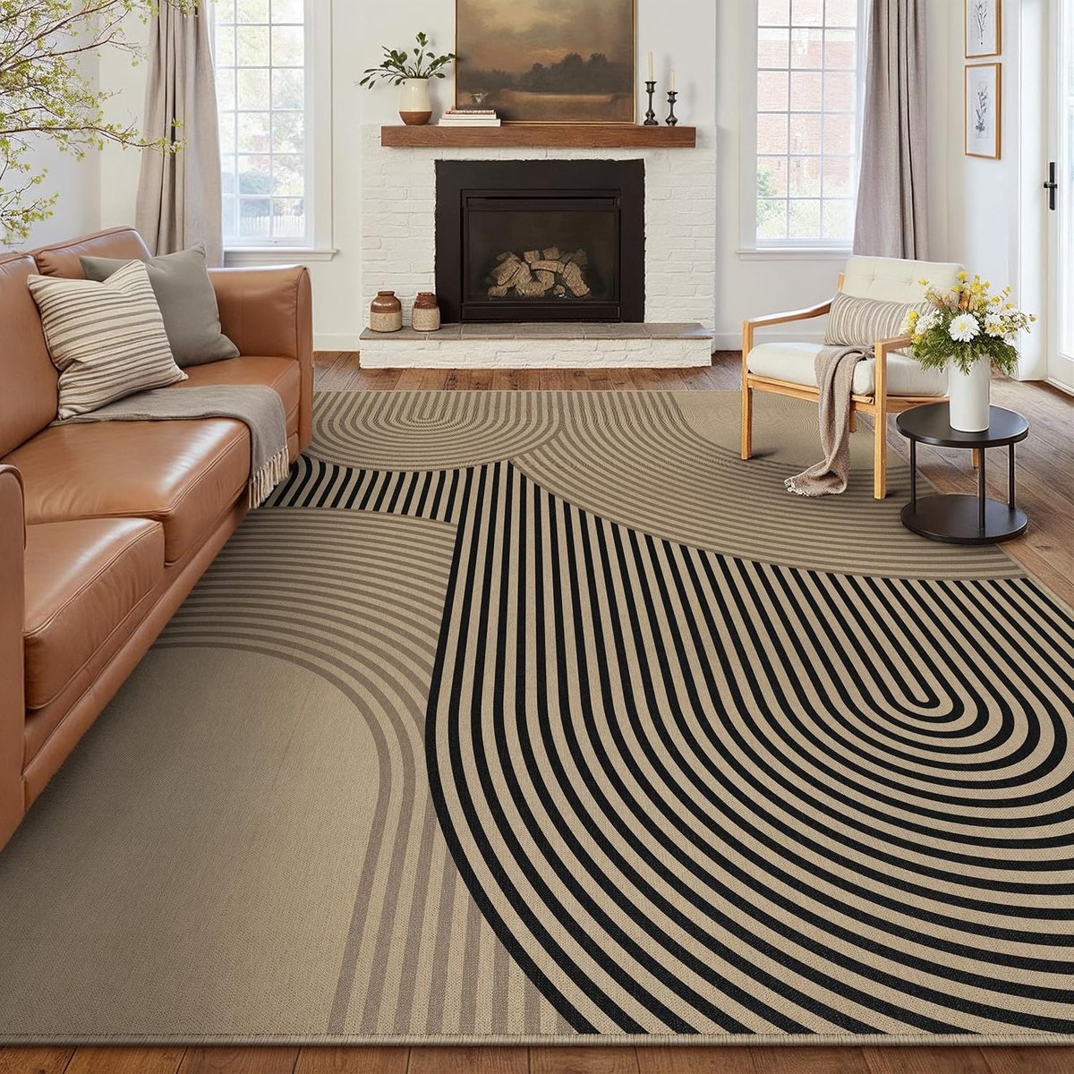 Vloerkleed 240x300cm - Jute look - Bruin Zwart - Antislip en Wasbaar - Perfect voor woonkamer en tuin - ShopVlot