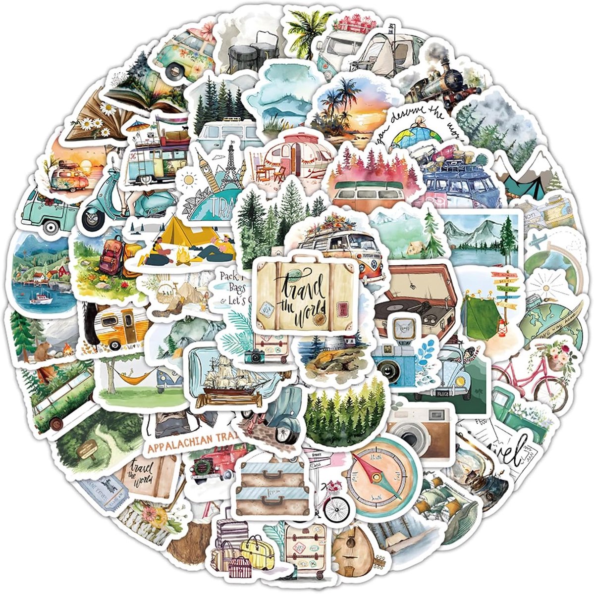 Reisstickerset 100 stuks - Creatieve scrapbookstickers - Waterdichte decoratie - Versier je koffers en laptops - ShopVlot