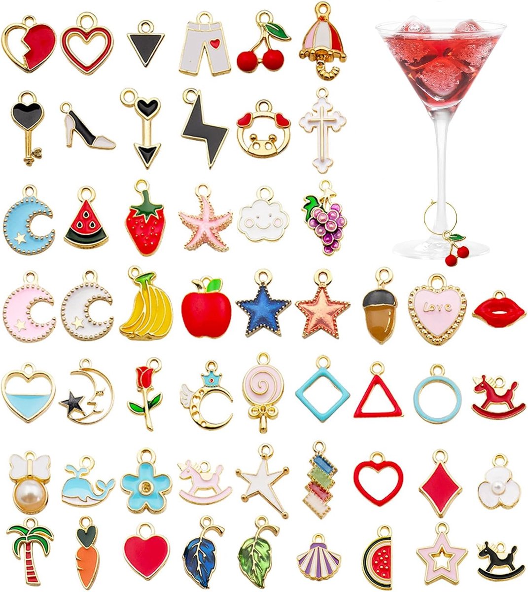 Wijnglas-hangers 51 stuks - 1-2 cm - verschillende stijlen - perfect voor feestjes - ShopVlot