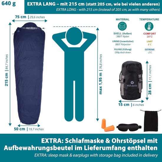 Donsslaapzak - Kampeerzak - Buiten slapen - Ultralicht en warm - 215 cm - Donkergrijs — afbeelding 4