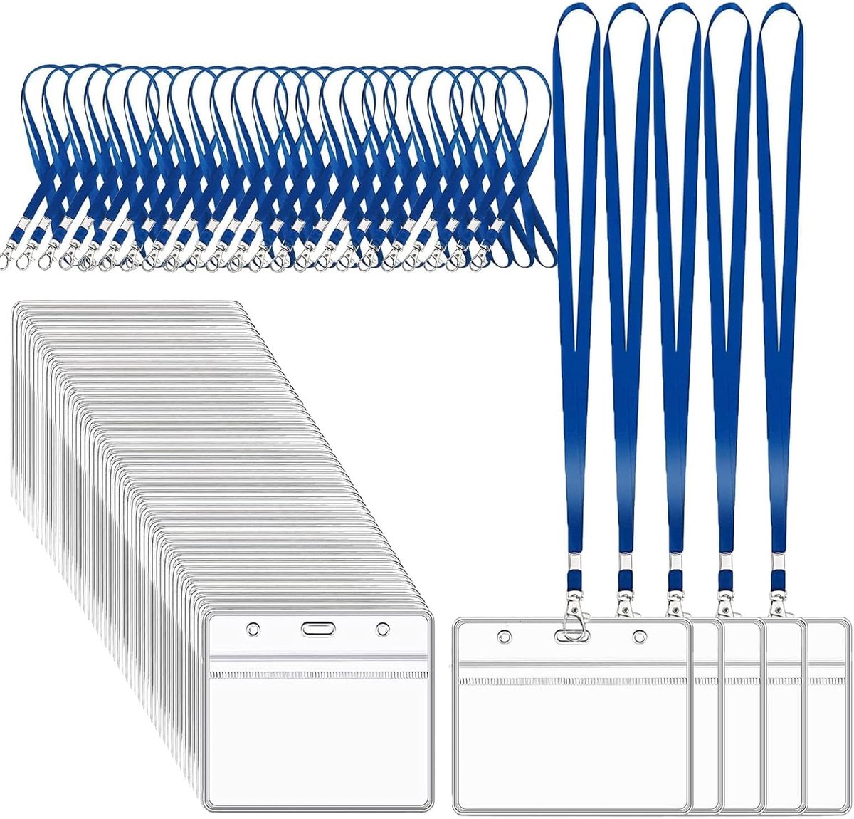 Lanyards voor Nek 50PCS - Blauwe Lanyards met 50PCS Kaarthouders - Duurzaam PVC - Ideaal voor ID Kaarten - ShopVlot