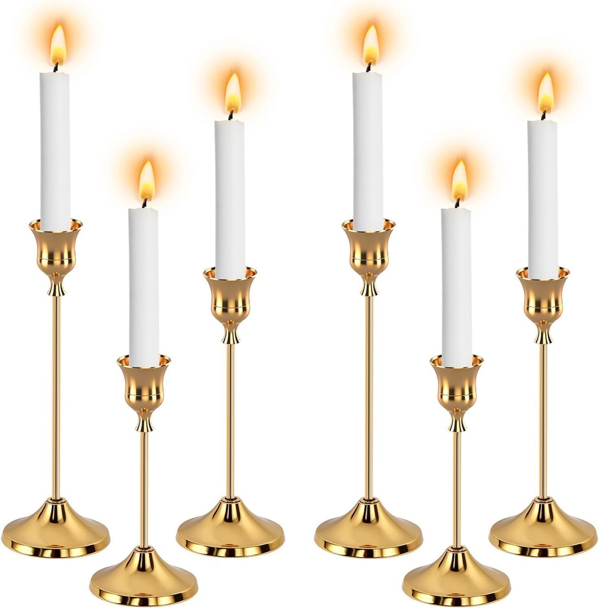Kandelaar 12 set goud - kandelaars met verschillende hoogtes - perfect voor stompkaarsen - sfeervolle decoratie - ShopVlot
