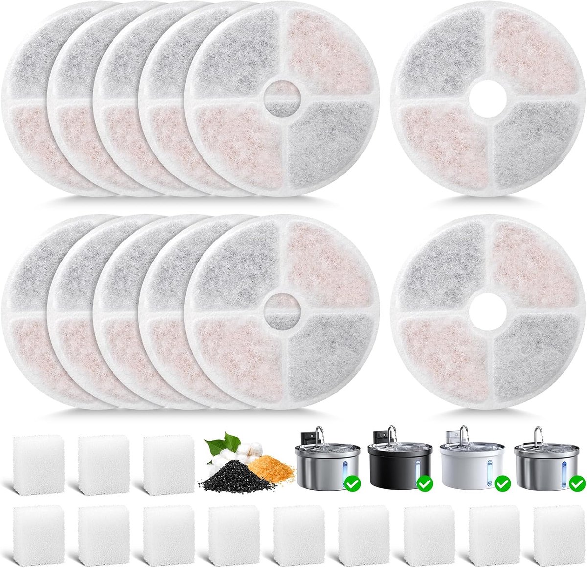 Kattenfonteinfilter 12 stuks - Katoenen laag - Actieve kool - Houd huisdieren gezond - ShopVlot
