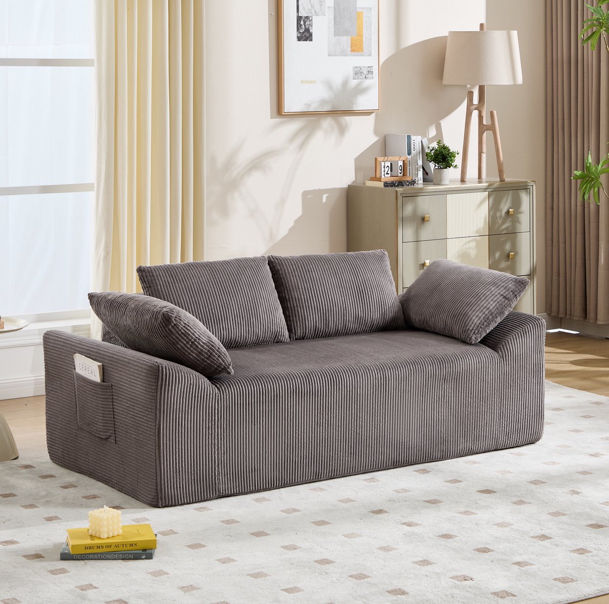 Zitbank Met Armleuningen En Opbergzakken - Compact 2-Zits Design Voor Woonkamer, Slaapkamer En Appartement - Stof - Bruin Grijs