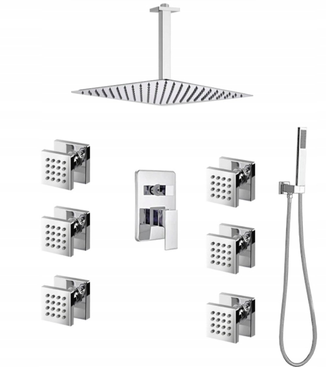 Onderbouw Doucheset met Regendouche 25cm & Massagedozen - Chroom