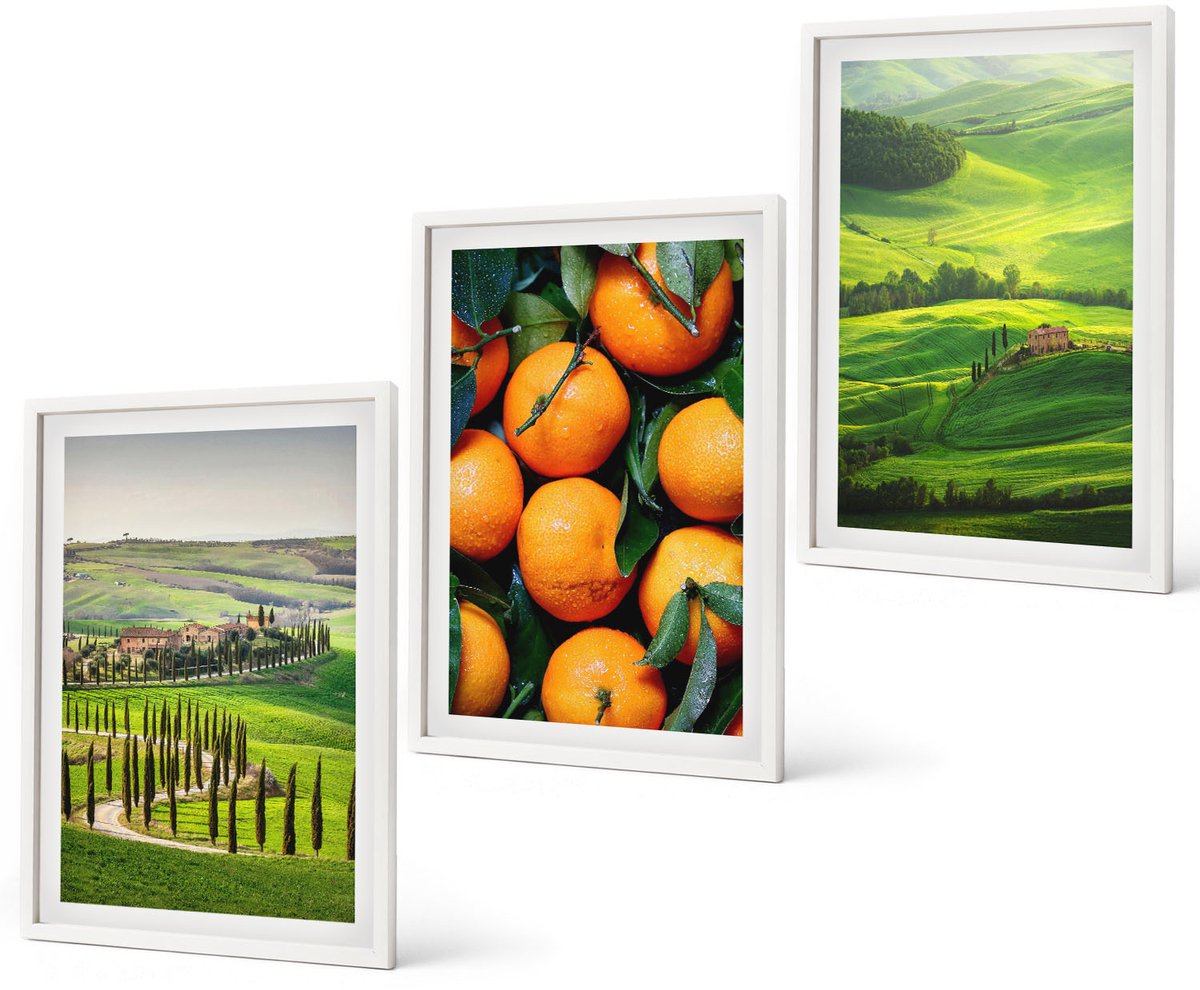 Coloray 3-Delige Schilderij Set - Italiaans Plattelandslandschap Met Sinaasappelbomen En Natuur - 40 x 60 - Decoratieve Schilderijen - Woonkamer - Interieur - Stijlvolle Muurdecoratie