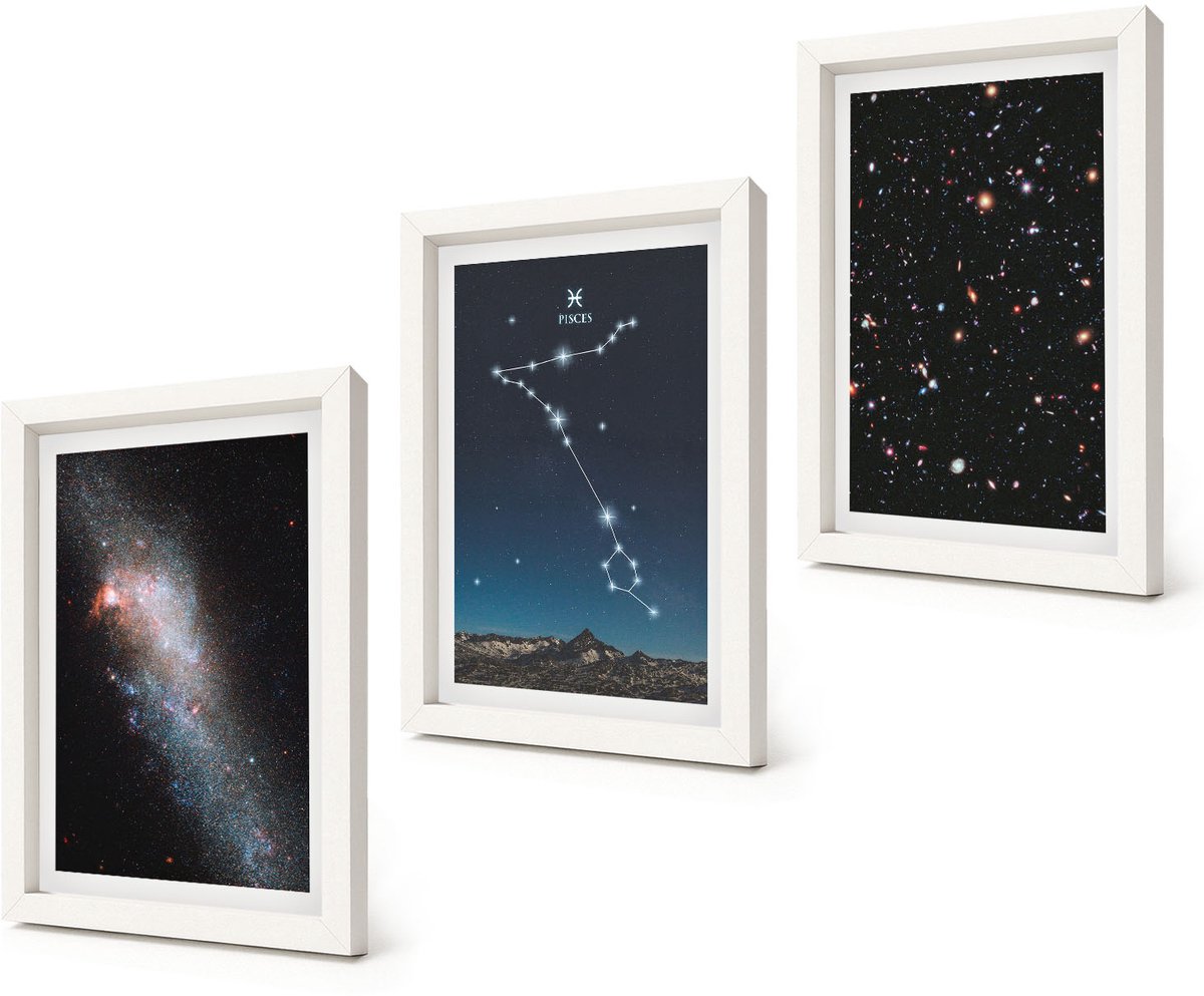 Coloray 3-Delige Schilderij Set - Ruimtelandschappen met het sterrenbeeld Vissen en sterrenstelsels - 20x30 - Moderne Wanddecoratie - Woonkamer - Muurdecoratie