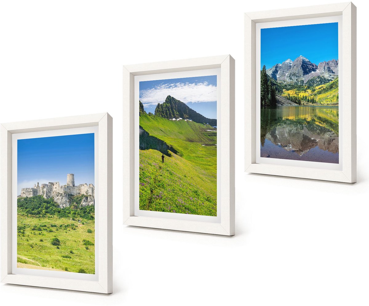 Coloray 3-Delige Schilderij Set - Groene heuvels met een kasteel en berglandschappen - 20x30 - Muurdecoratie - Schilderijen Set - Woonkamer - Wanddecoratie