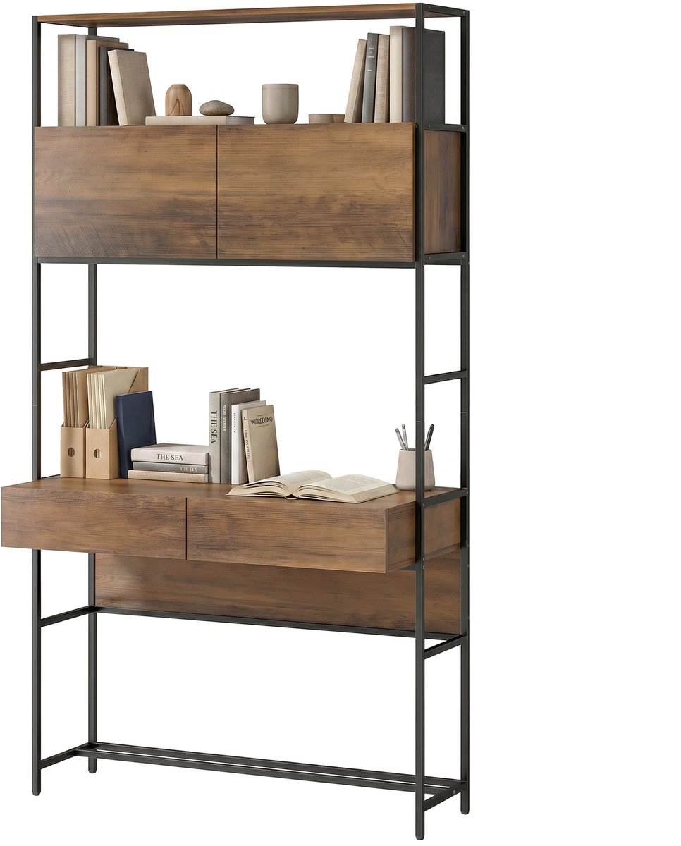 Werkbureau - Computer Bureau - 2 tiroirs - 100x45x185cm - bruin