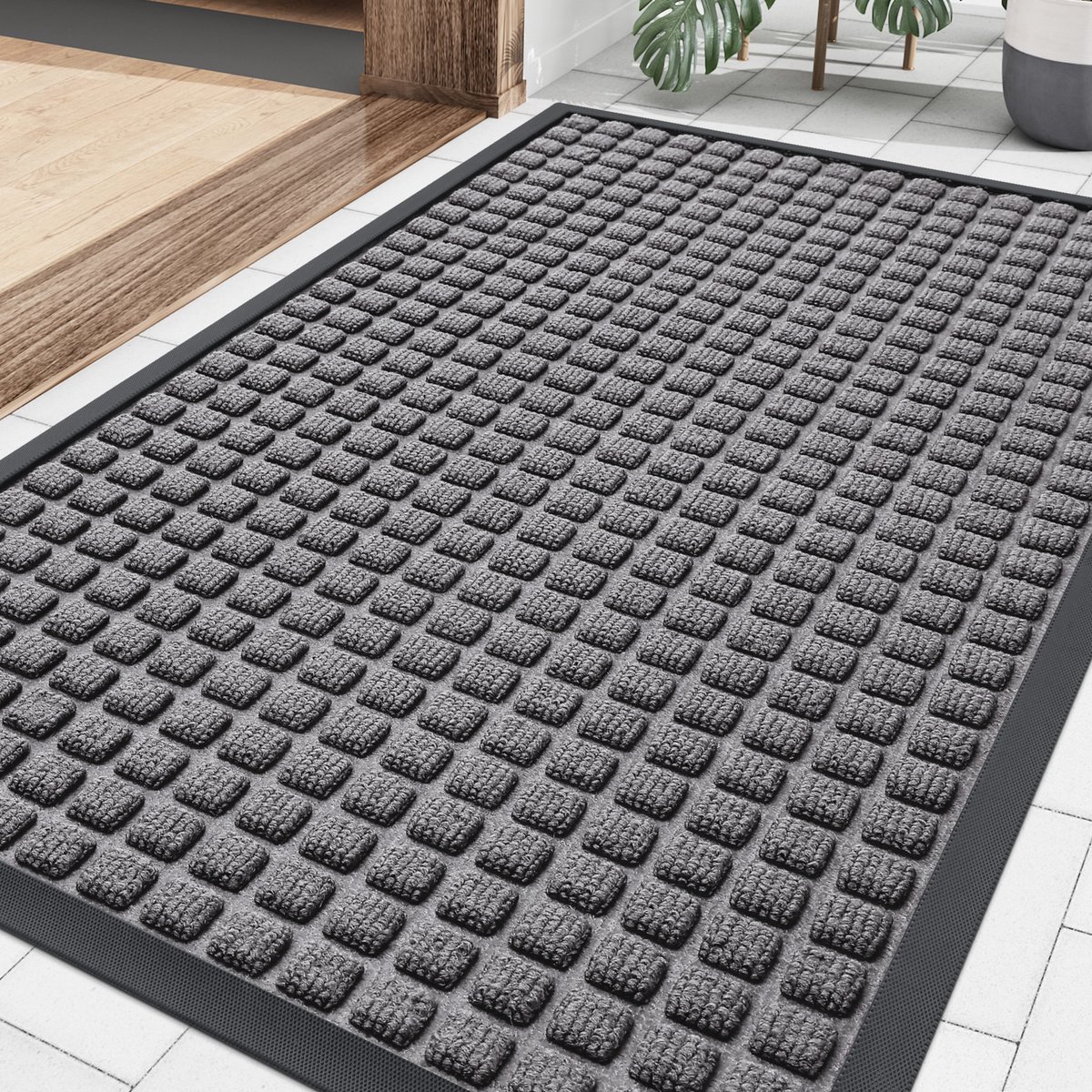 Olanly Deurmat - Buitenmat - Schoonloopmat - Antislip Rubbermat - 60x90cm - Steenkoolgrijs
