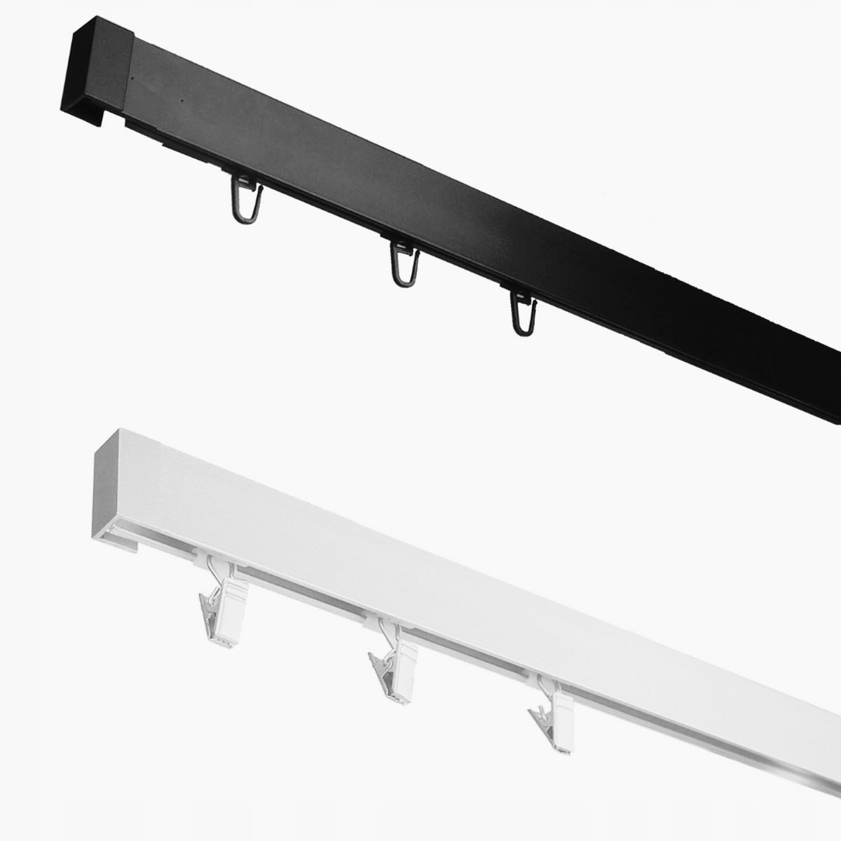 Aluminium Gordijnrails 270cm - Zwart/Wit, Plafond/Wandmontage