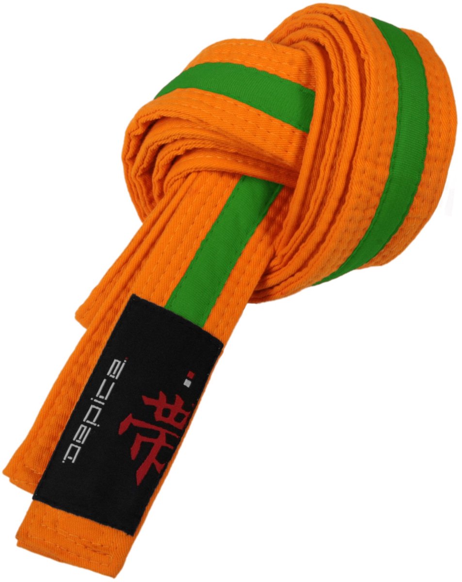 Budogürtel voor vechtsport in oranje/groen, 280 cm tweekleurig
