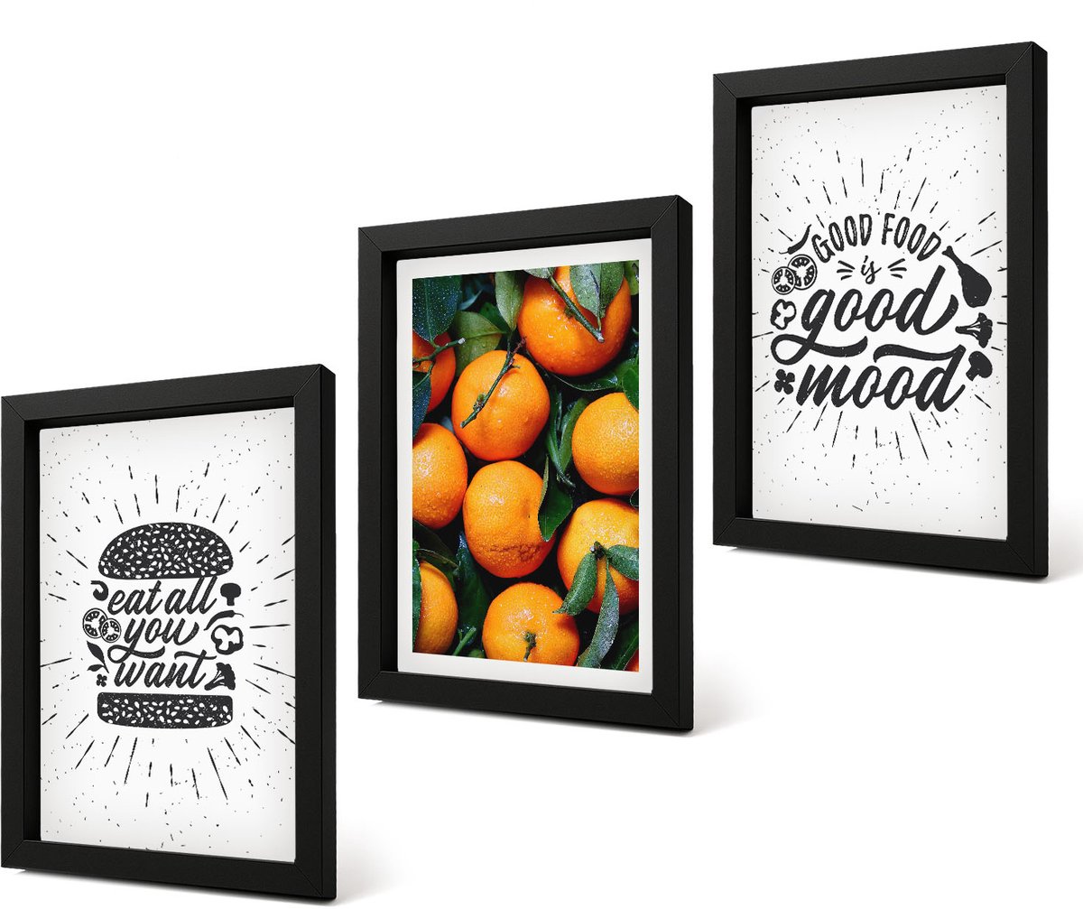 Coloray 4-Delige Schilderij Set - Keukenmotieven en sappige sinaasappels - 20 x 30 cm - Stijlvolle Muurdecoratie - Slaapkamer