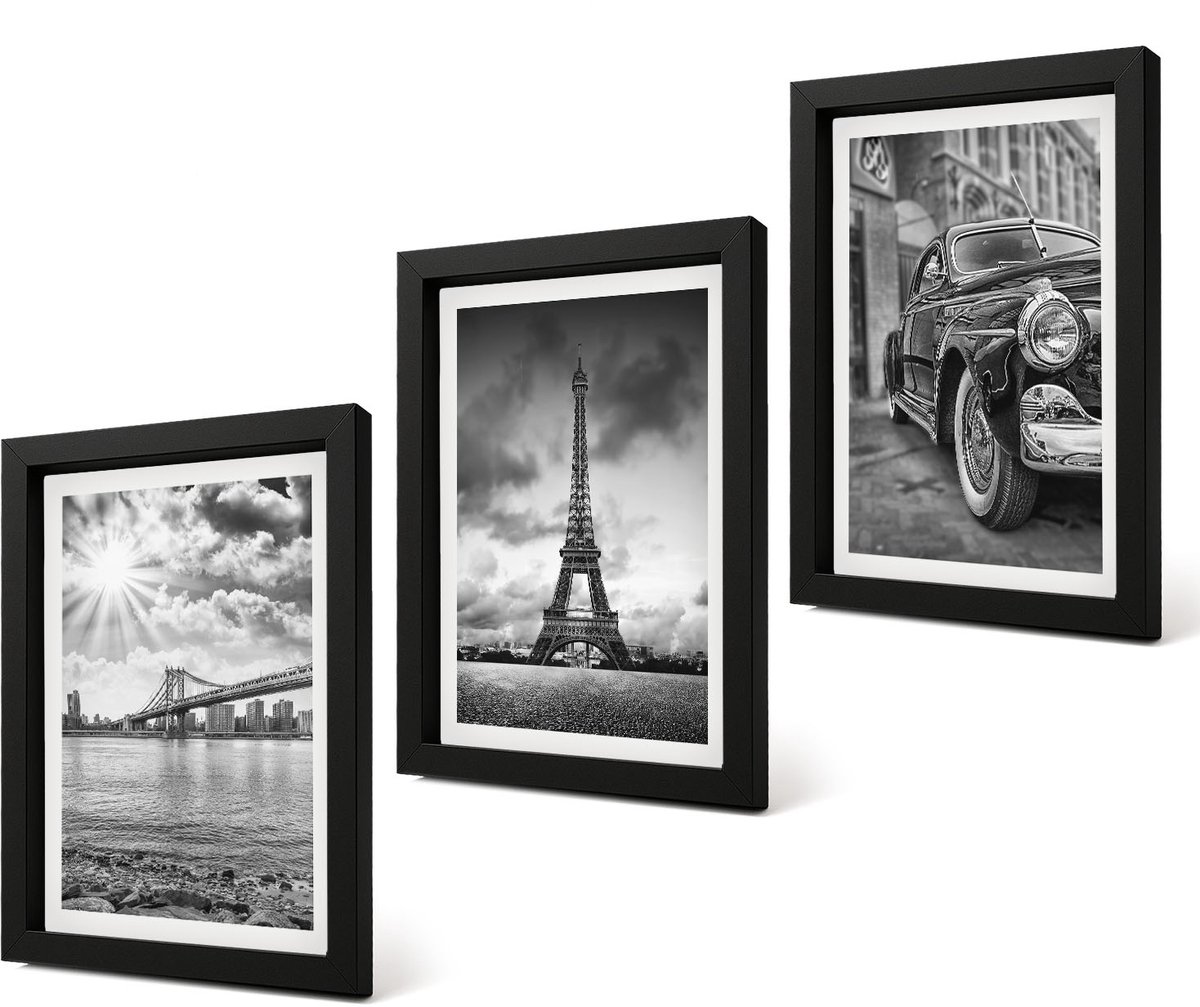 Coloray 4-Delige Schilderij Set - Stadsgezichten Bruggen Eiffeltoren Klassieke auto - 20 x 30 cm - Decoratieve Schilderijen - Wanddecoratie - Hal - Moderne Wanddecoratie