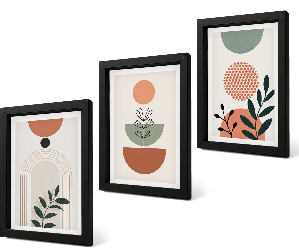 Coloray 4-Delige Schilderij Set - Plantmotieven in moderne vormen en kleuren - 20 x 30 cm - Stijlvolle Muurdecoratie - Slaapkamer - Decoratieve Schilderijen